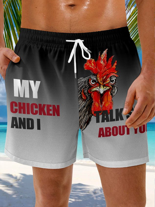 Rooster Drawstring Beach Shorts