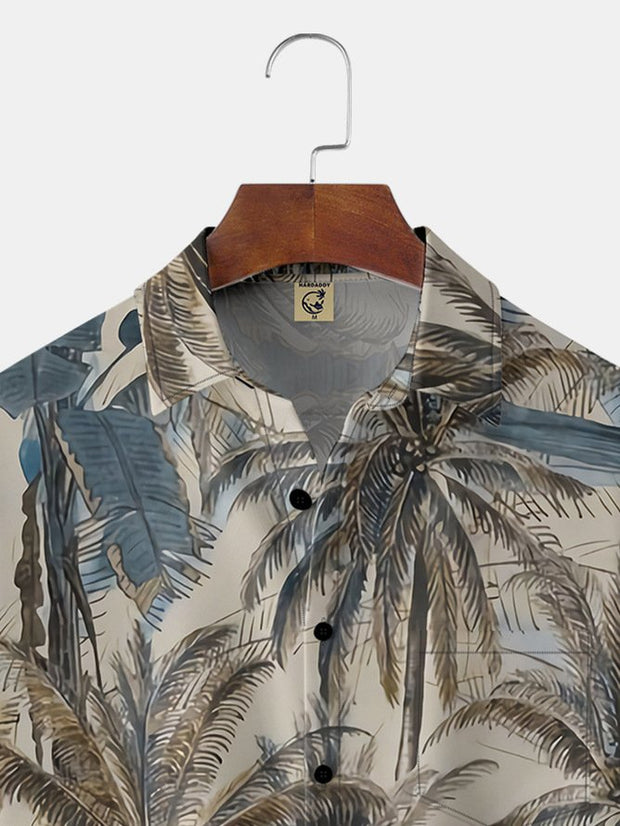 Tall Size Moisture-wicking Palm Tree Chest Pocket Hawaiian Shirt