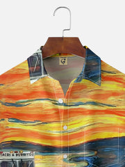 Moisture-wicking Famous Paintings Spoof Chest Pocket Hawaiian Shirt