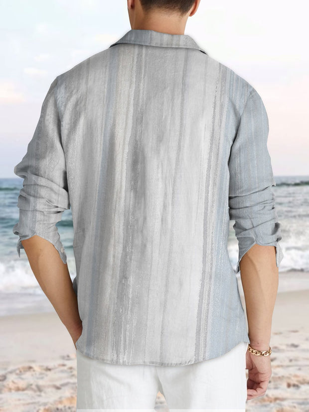 Men's Cotton Linen Style Coconut Tree Graphic Print Long Sleeve Shirt