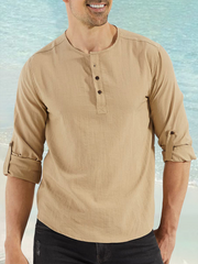 Plain Cotton Rolled Up Sleeves Long Sleeve Shirt.