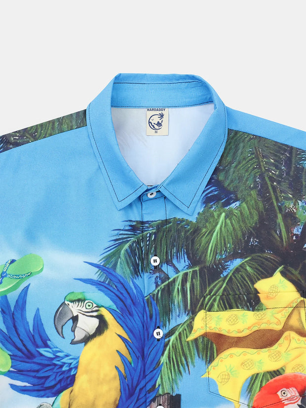 Parrots Chest Pocket Short Sleeve Hawaiian Shirt