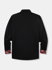 Cotton Patchwork Flame Print Chest Pocket Long Sleeved Shirt