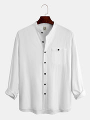 Cotton Linen Plain Color Casual Long Sleeve Shirt