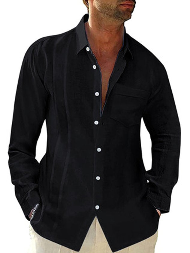 Men's Lapel Long Sleeve Cotton Linen Shirt