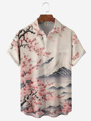 Moisture-wicking Cherry Blossoms Chest Pocket Hawaiian Shirt