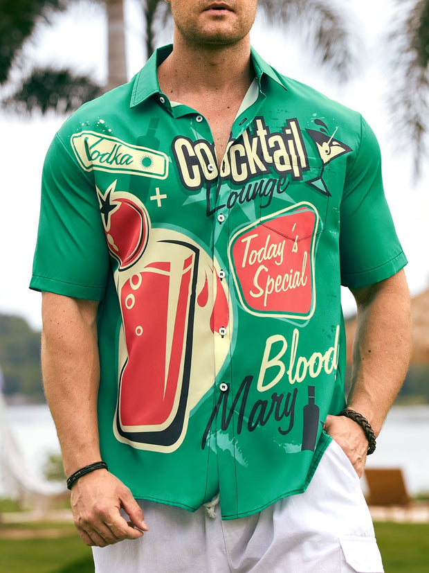 Cocktail Chest Pocket Short Sleeve Hawaiian Shirt