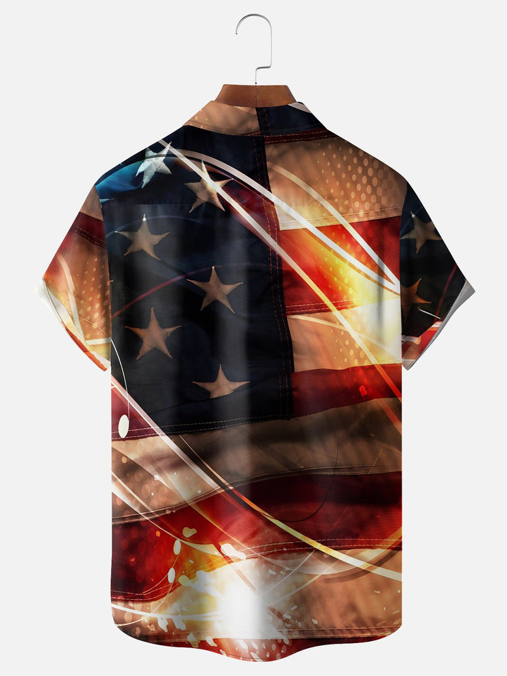 Moisture-wicking American Flag Fun Chicken Chest Pocket Hawaiian Shirt