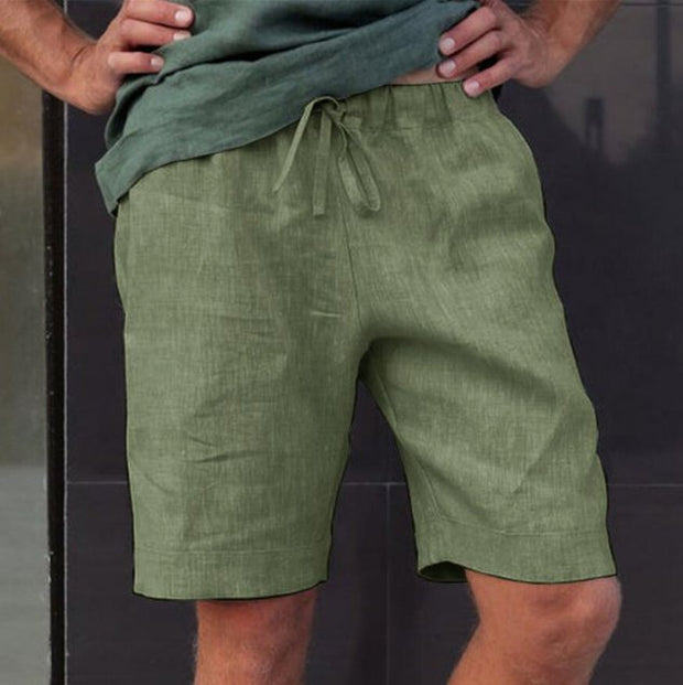 Men's Cotton Linen Style Elastic Waist Casual Shorts