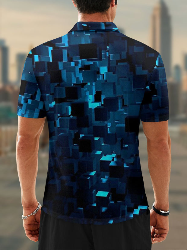 Moisture Wicking Golf Polo 3D Gradient Abstract Geometric