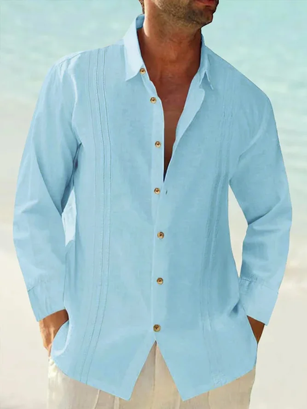 Cotton Plain Long Sleeve Guayabera Shirt