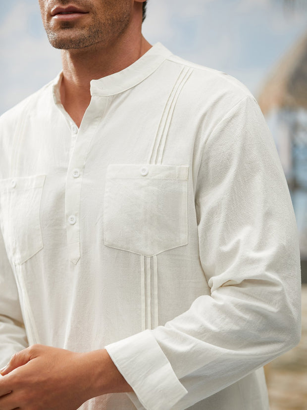 Cotton Henley Collar Guayabera Shirt