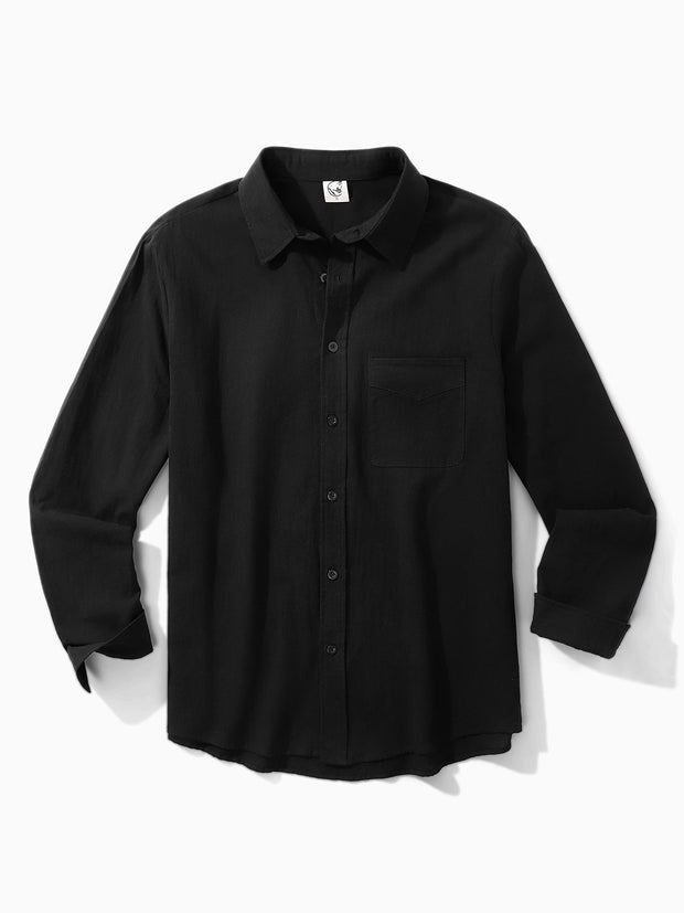 Big Size Cotton Chest Pocket Long Sleeve Shirt