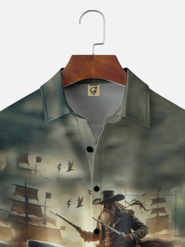 Moisture-wicking Pirate Art Painting Chest Pocket Hawaiian Shirt