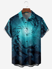 Moisture-wicking Marine Animal Chest Pocket Hawaiian Shirt