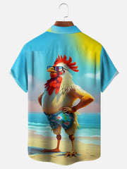 Moisture-wicking Ombre Beach Chicken Chest Pocket Hawaiian Shirt