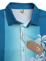 Gradient Coconut Tree Chest Pocket Short Sleeve Shirt