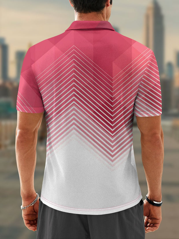 Moisture Wicking Golf Polo 3D Gradient Color Abstract Geometry