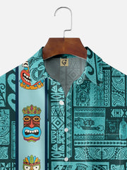 Moisture-wicking Art Tiki Painting Chest Pocket Bowling Shirt