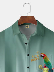 Moisture-wicking Parrot Cocktail Chest Pocket Bowling Shirt