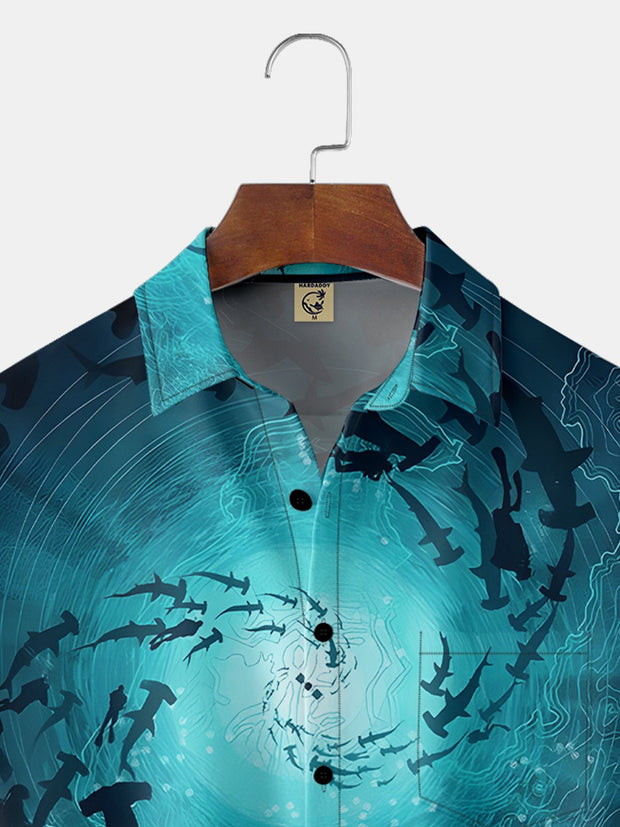 Moisture-wicking Marine Animal Chest Pocket Hawaiian Shirt