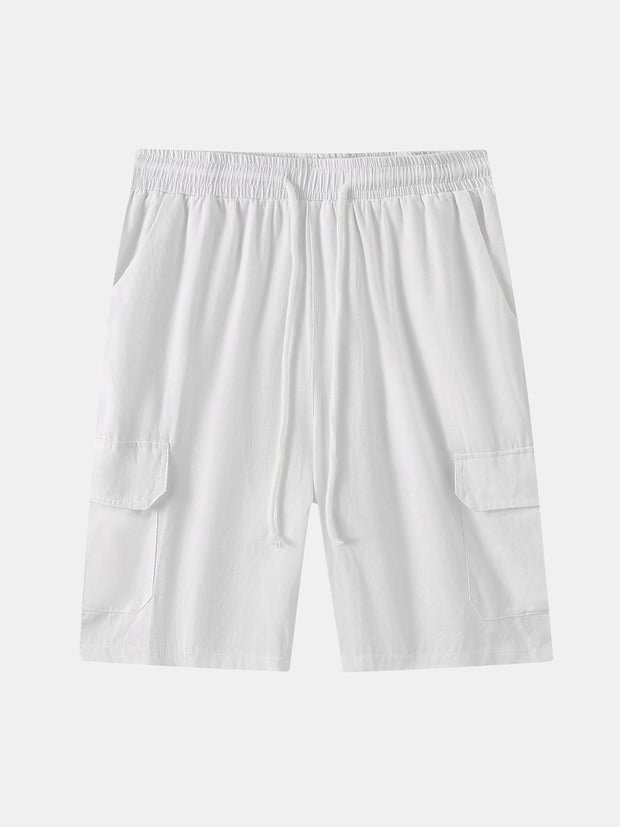 Men's Linen Shorts Multi-Pocket Tie Cargo Pants