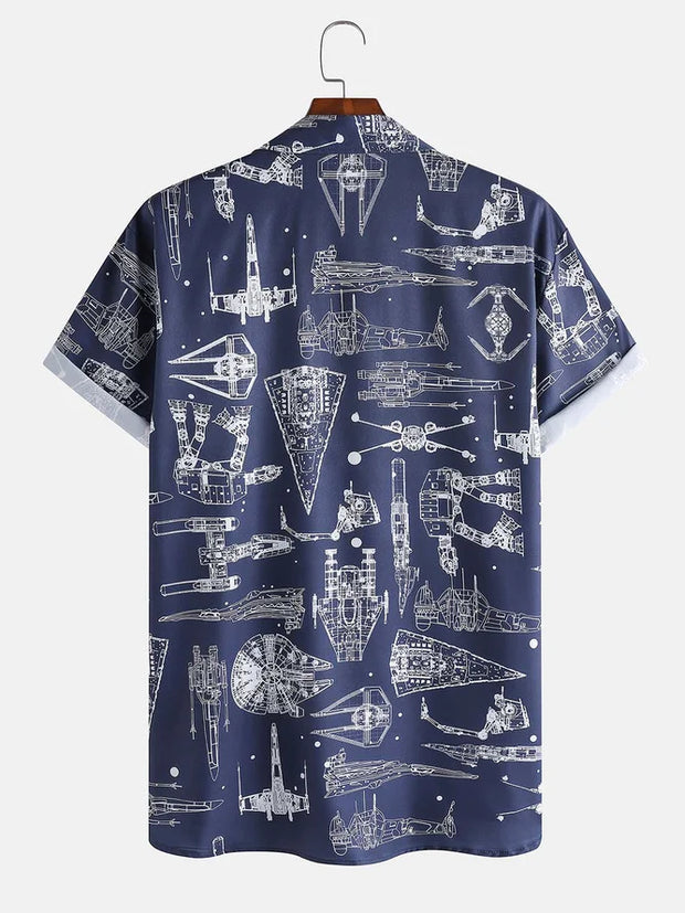 Tall Size Moisture-wicking Star War Chest Pocket Hawaiian Shirt