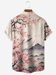 Moisture-wicking Cherry Blossoms Chest Pocket Hawaiian Shirt