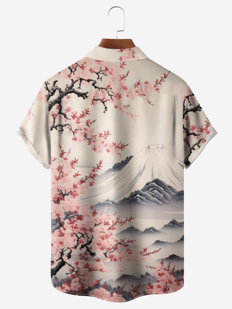 Moisture-wicking Cherry Blossoms Chest Pocket Hawaiian Shirt