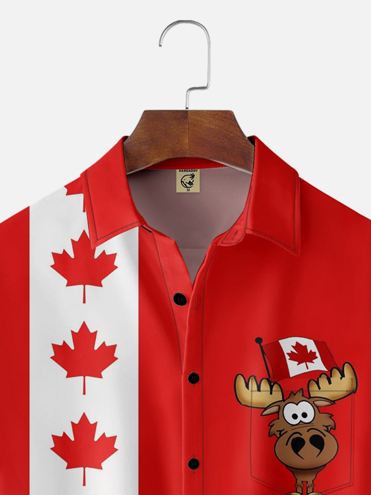 Moisture-wicking Canada Day Chest Pocket Bowling Shirt