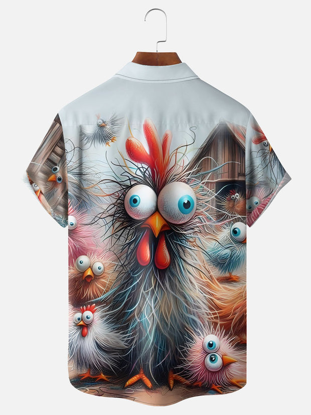 Moisture-wicking Funny Abstract Rooster Chest Pocket Hawaiian Shirt