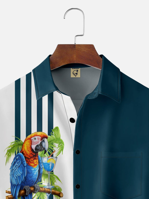 Moisture-wicking Breathable Parrot Chest Pocket Bowling Shirt