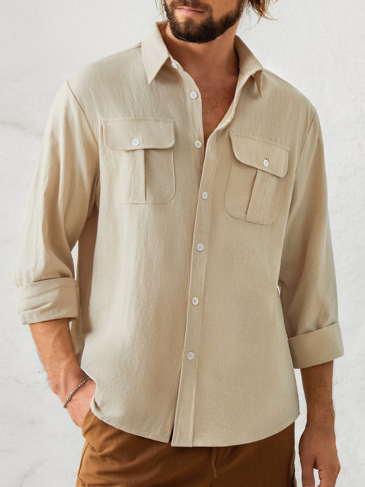 Cotton and Linen Style American Solid Color Basic Versatile Linen Shirt