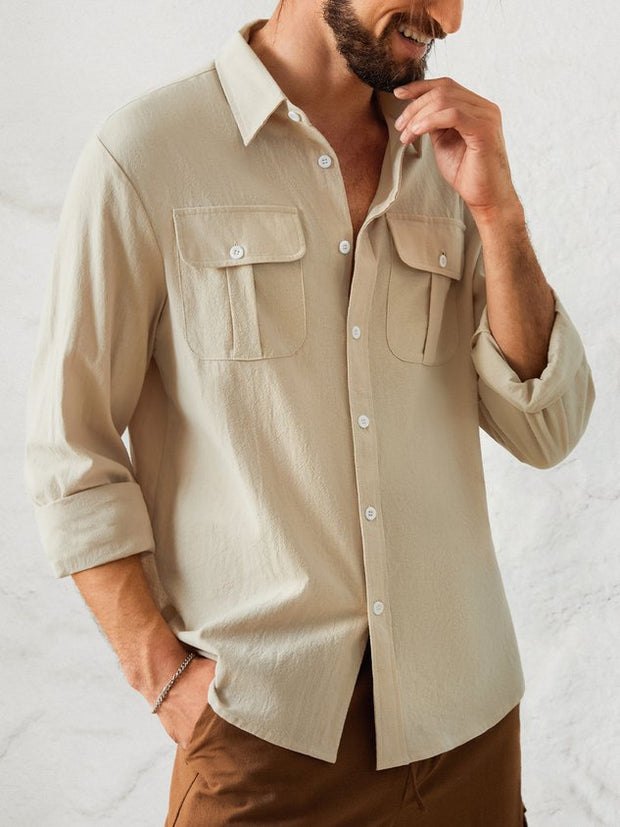 Cotton and Linen Style American Solid Color Basic Versatile Linen Shirt