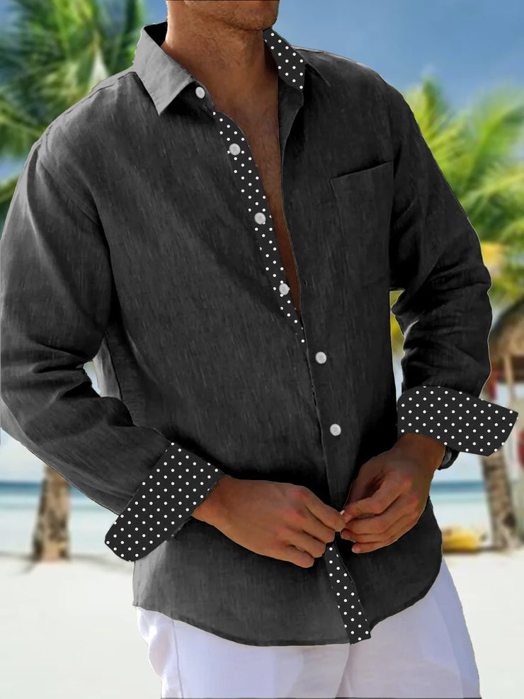 Cotton Polka Dot Contrast Long Sleeve Shirt