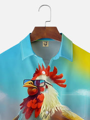 Moisture-wicking Ombre Beach Chicken Chest Pocket Hawaiian Shirt