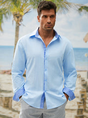 Cotton Color Contrast Long Sleeve Dress Shirt