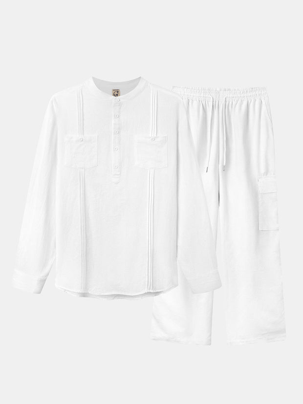 Cotton Henley Collar Guayabera Shirt