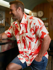 Lobster Chest Pocket Short Sleeve Hawaiian Shirt