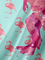 Moisture-wicking Dinosaur Flamingo Short Sleeve Aloha Shirt