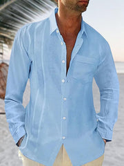 Men's Lapel Long Sleeve Cotton Linen Shirt