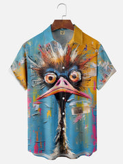 Moisture-wicking Art Abstract Ostrich Chest Pocket Hawaiian Shirt