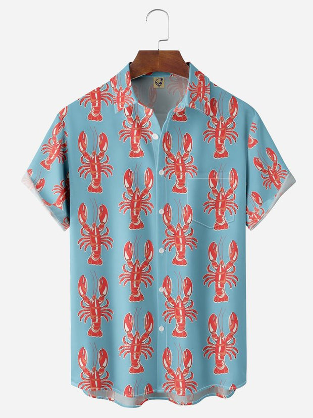 Lobster Chest Pocket Short Sleeve Hawaiian Shirt