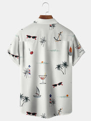 Coconut Tree Chest Pocket Short Sleeve Hawaiian Shirt