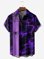 Halloween Spider Chest Pocket Short Sleeve Bowling Shirt