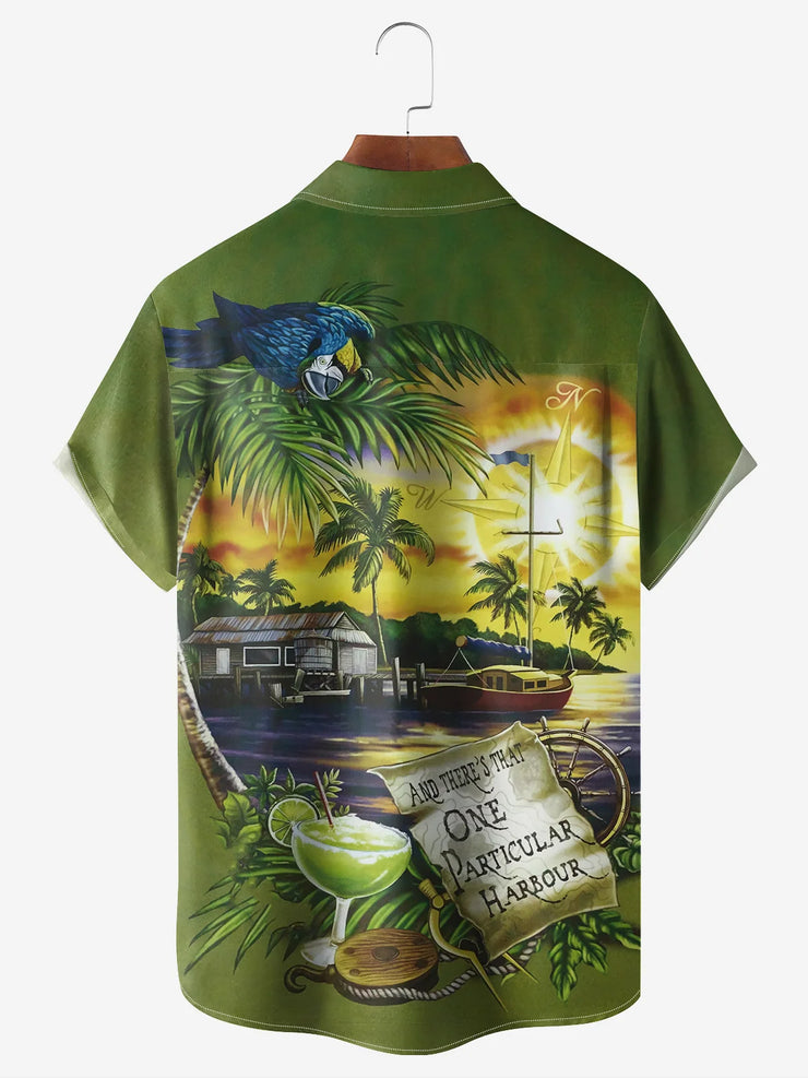 Parrot Chest Pocket Short Sleeve Hawaiian Shirt