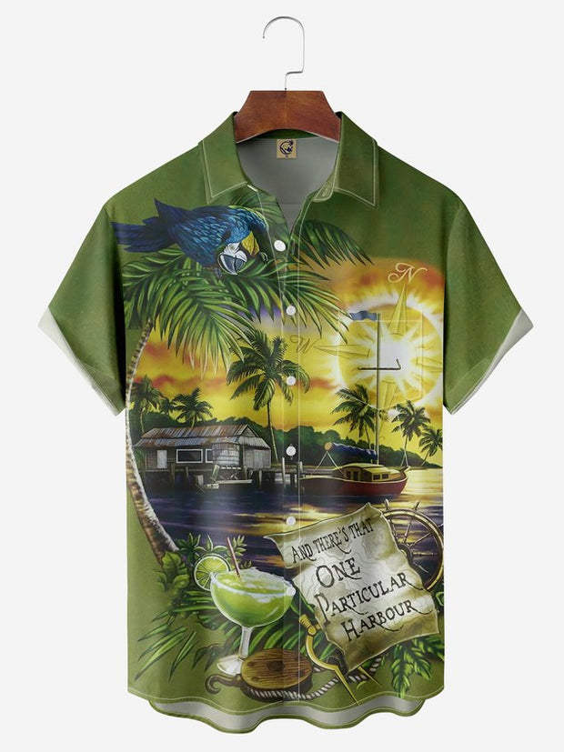 Parrot Chest Pocket Short Sleeve Hawaiian Shirt