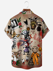 Halloween Vampire Chest Pocket Short Sleeve Shirt