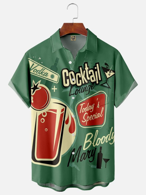 Cocktail Chest Pocket Short Sleeve Hawaiian Shirt