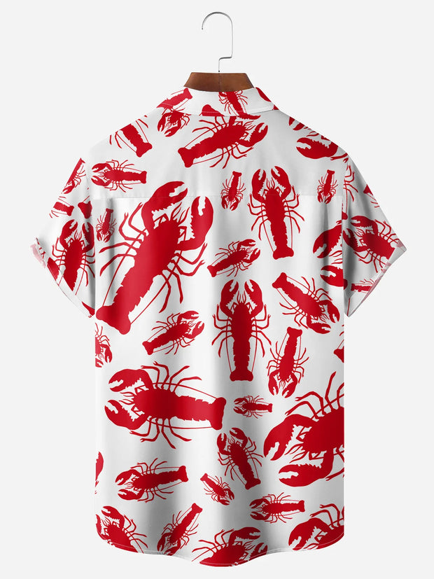 Lobster Chest Pocket Short Sleeve Hawaiian Shirt